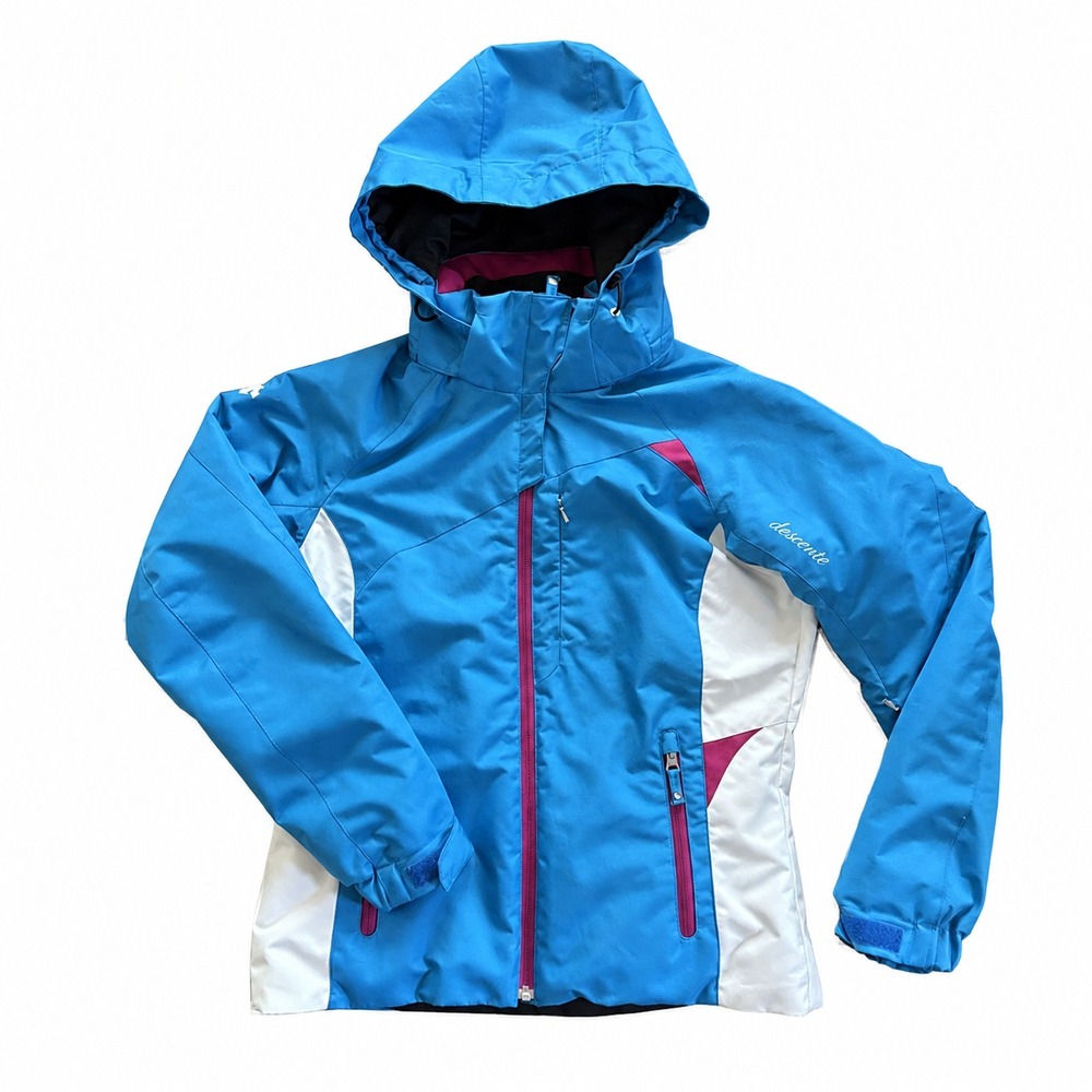 Descente Ski Jacket Women XS US 6 Blue White Waterproof Hooded Snow